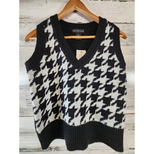 Design 365 Sweater Vest Women XS Black White Houndstooth V-Neck M4107X NWT